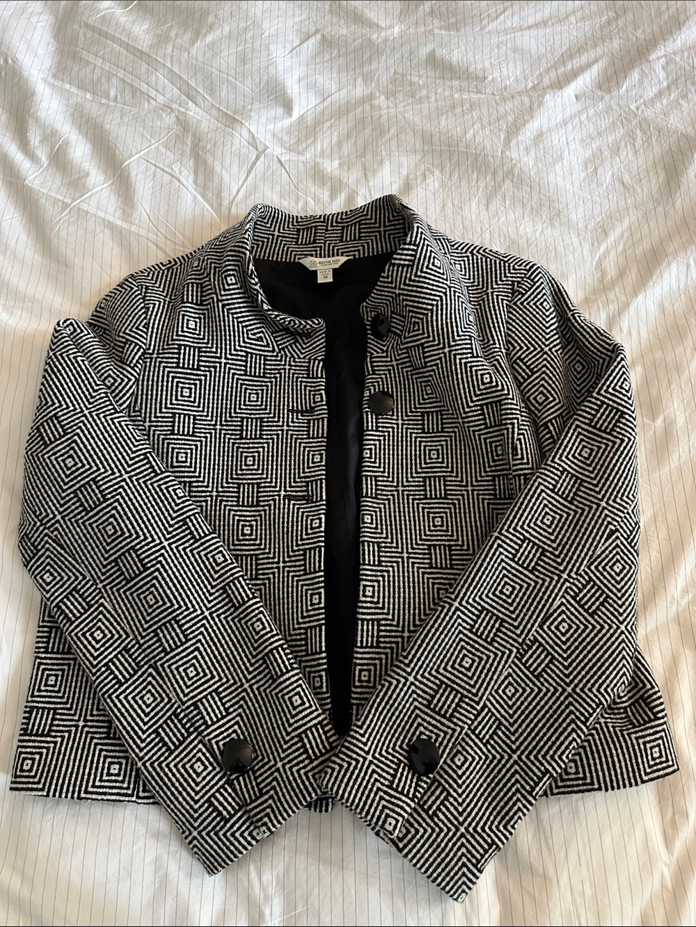 Vintage Austin Reed Black & White Geometric Pattern Women’s Jacket - 14